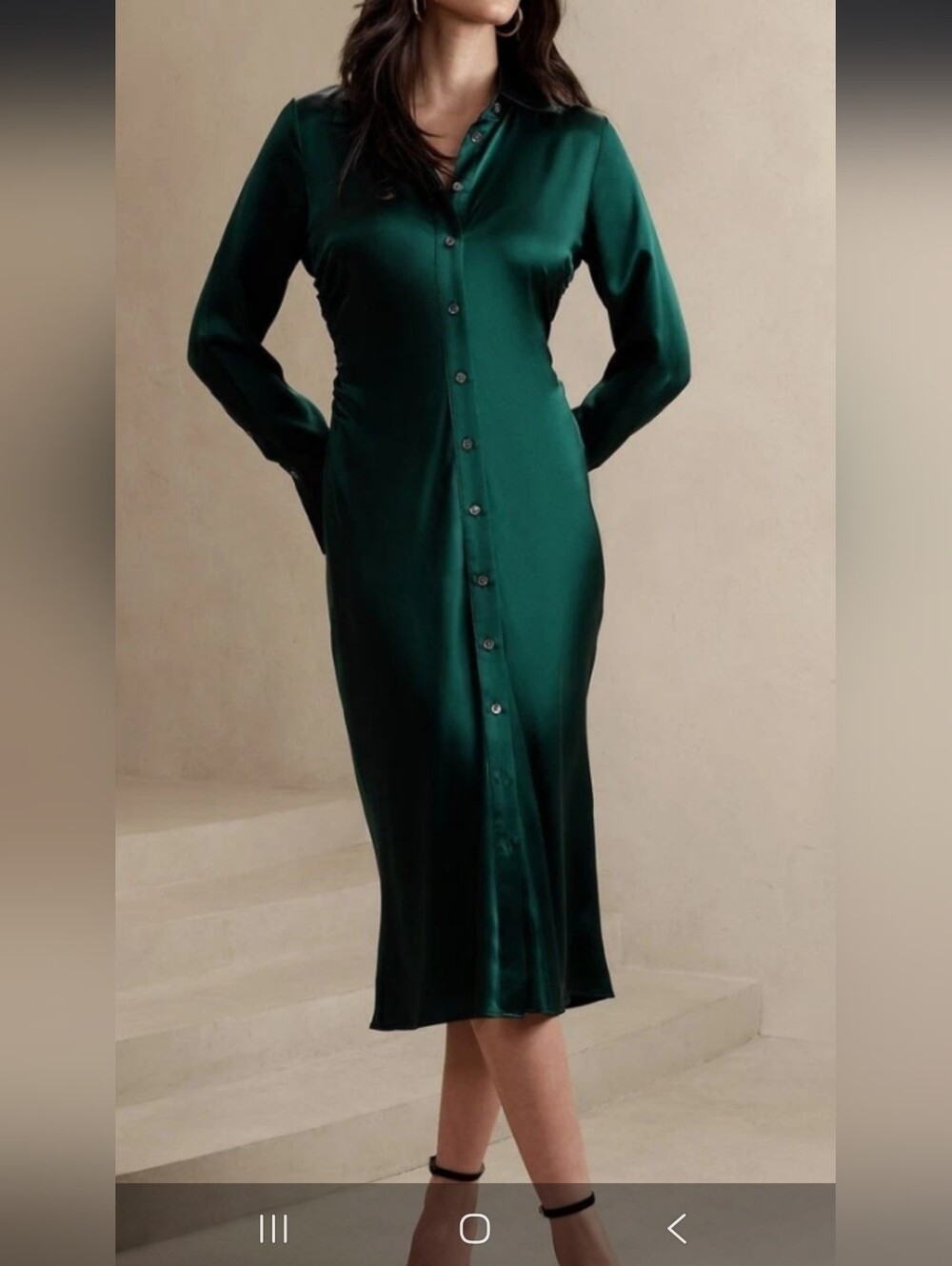 100% Silk Banana Republic Emerald Green Button Down Shirt Dress